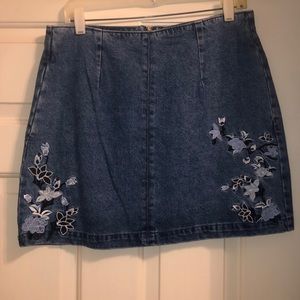 Topshop Flowered Jean Skirt